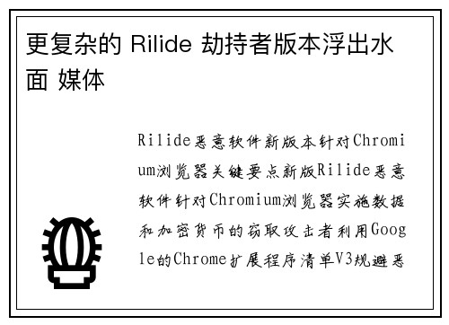 更复杂的 Rilide 劫持者版本浮出水面 媒体