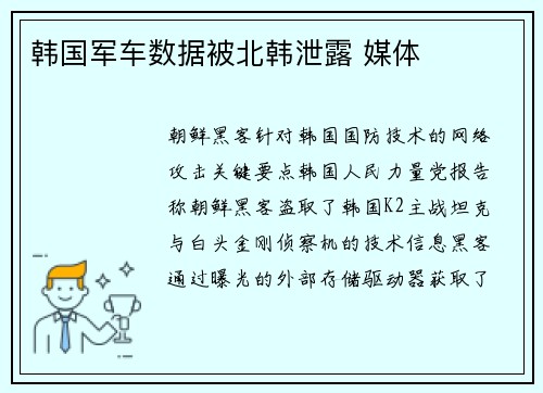 韩国军车数据被北韩泄露 媒体