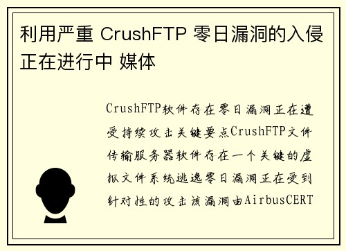 利用严重 CrushFTP 零日漏洞的入侵正在进行中 媒体